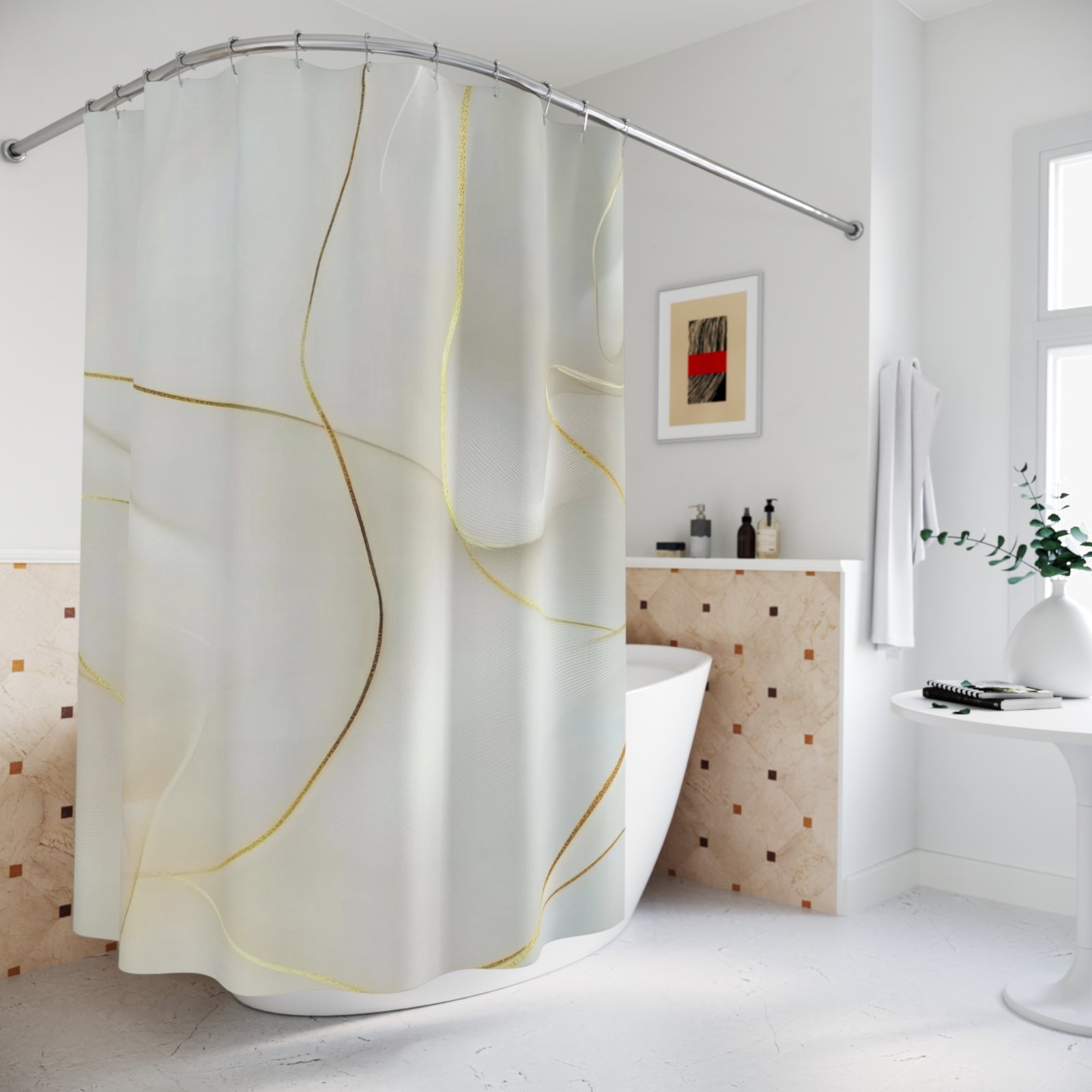 Minimalist Sparkle Elegant Shower Curtain - Image 4