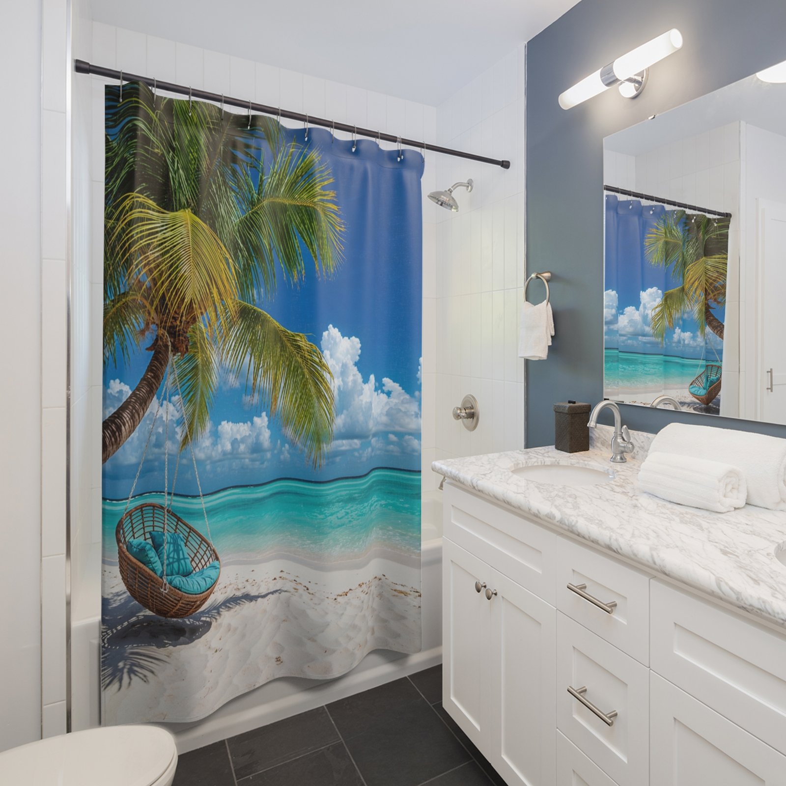 Palm Bay Retreat Beach Shower Curtain - Image 3
