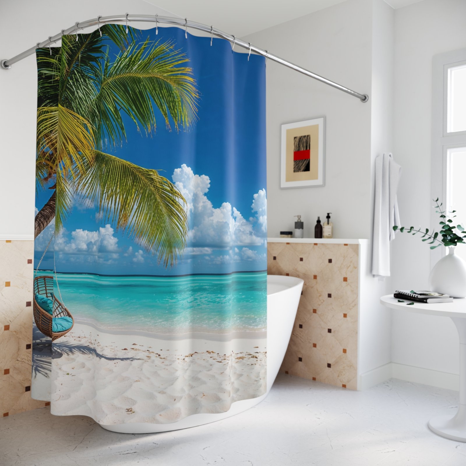 Palm Bay Retreat Beach Shower Curtain - Image 4