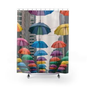 Hanging Umbrella City View Cityscape Shower Curtain