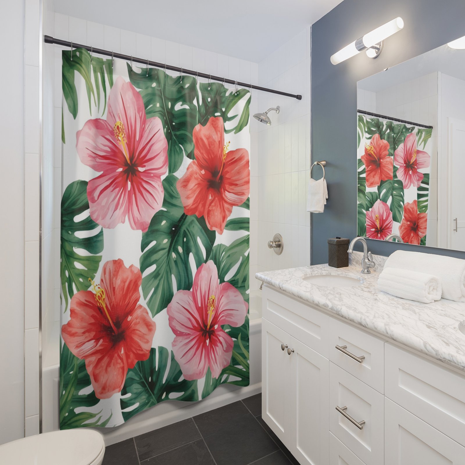 Tropical Hibiscus Shower Curtain - Image 3