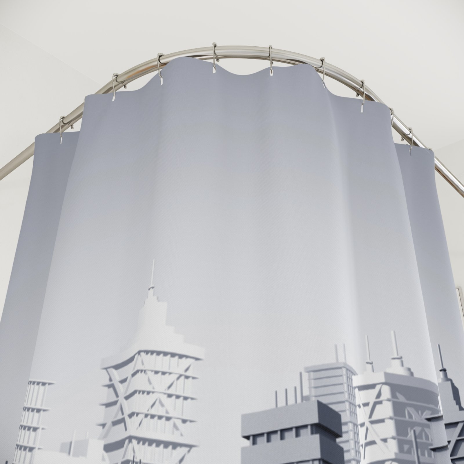 Monochrome City Skyline Cityscape Shower Curtain - Image 2
