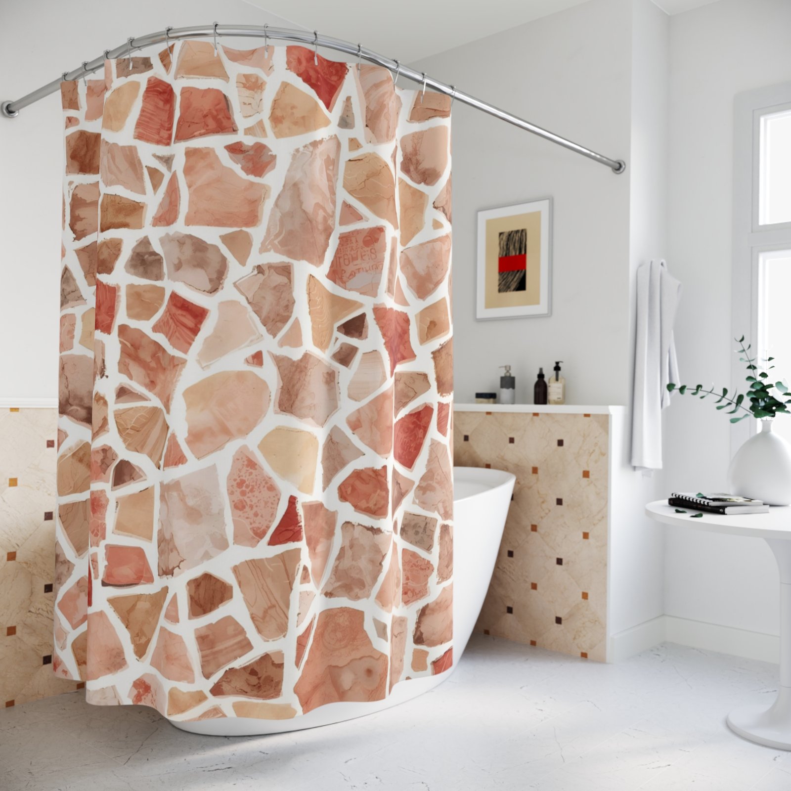 Clay Mosaic Layers Bohemian Shower Curtain - Image 4