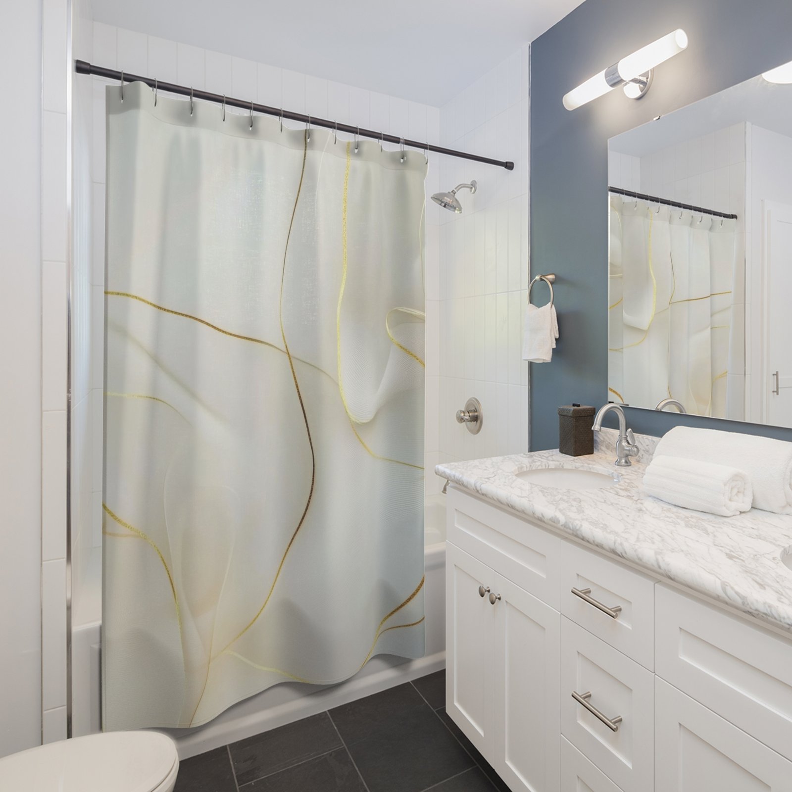 Minimalist Sparkle Elegant Shower Curtain - Image 3