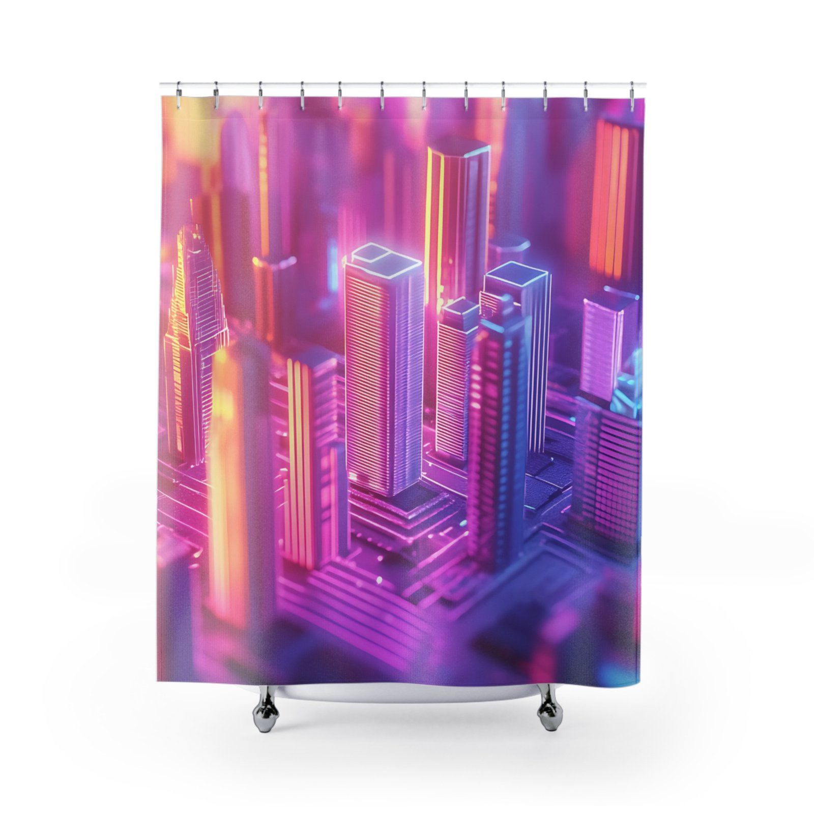 Neon Night Skyline Cityscape Shower Curtain
