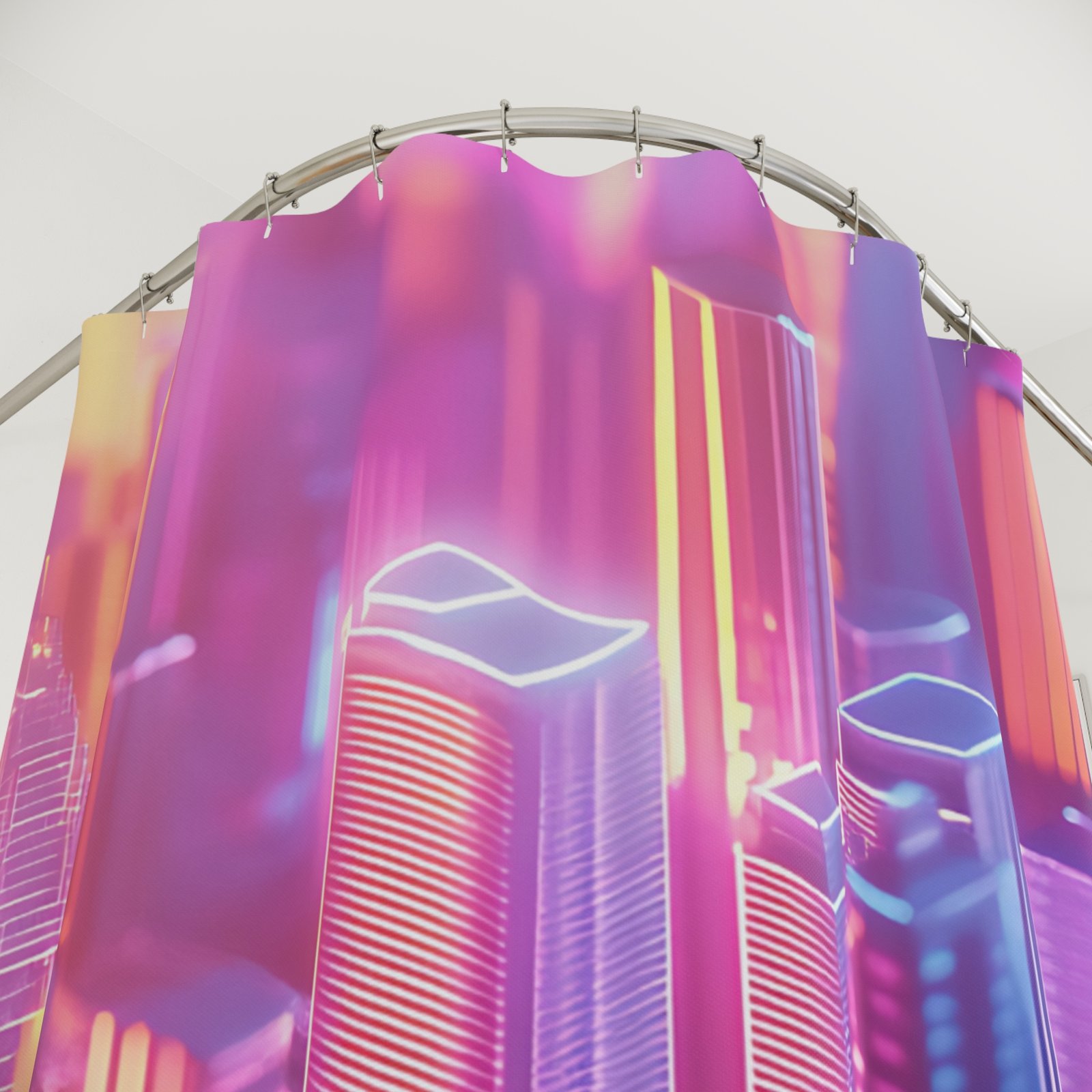 Neon Night Skyline Cityscape Shower Curtain - Image 2