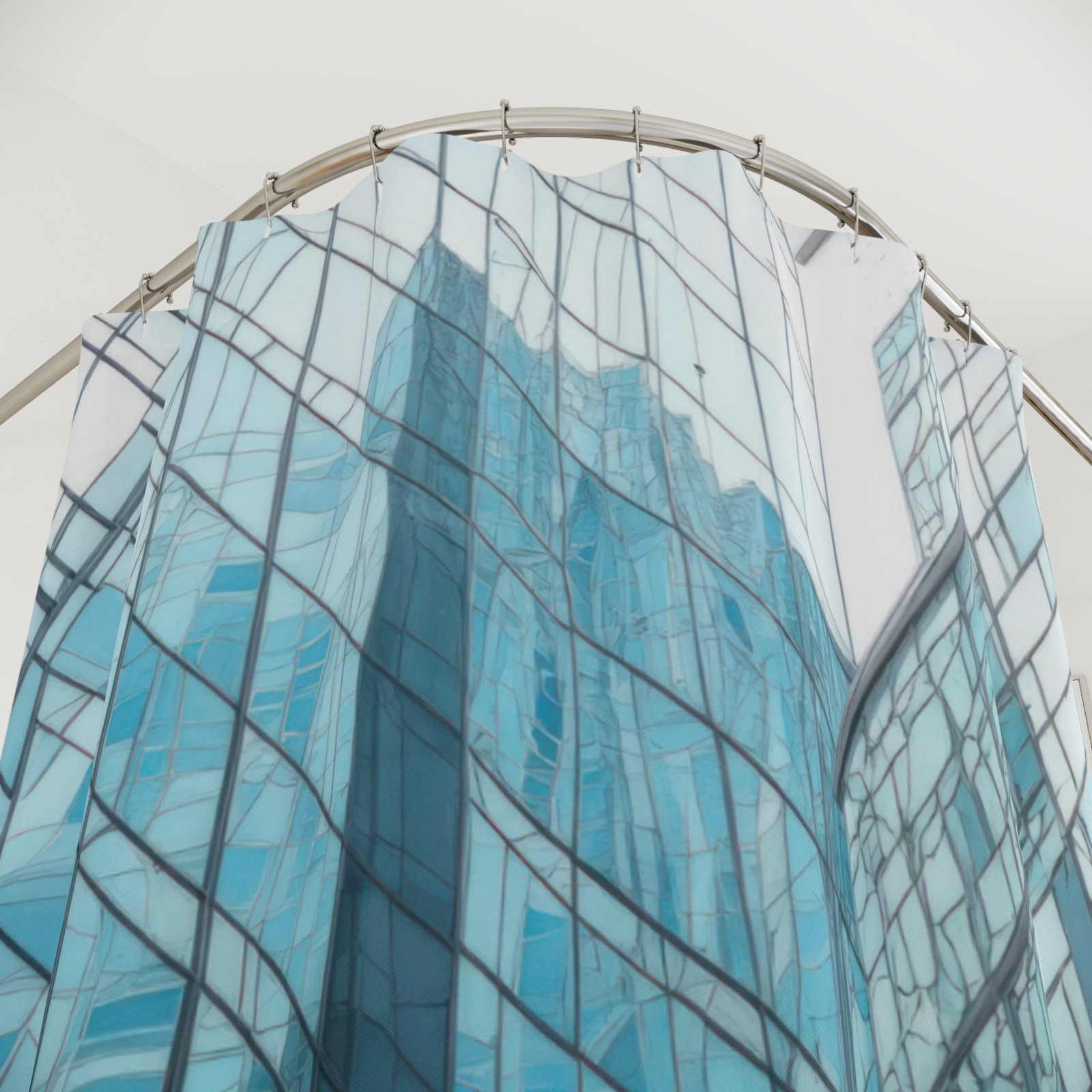Modern Glass Towers Cityscape Shower Curtain - Image 2
