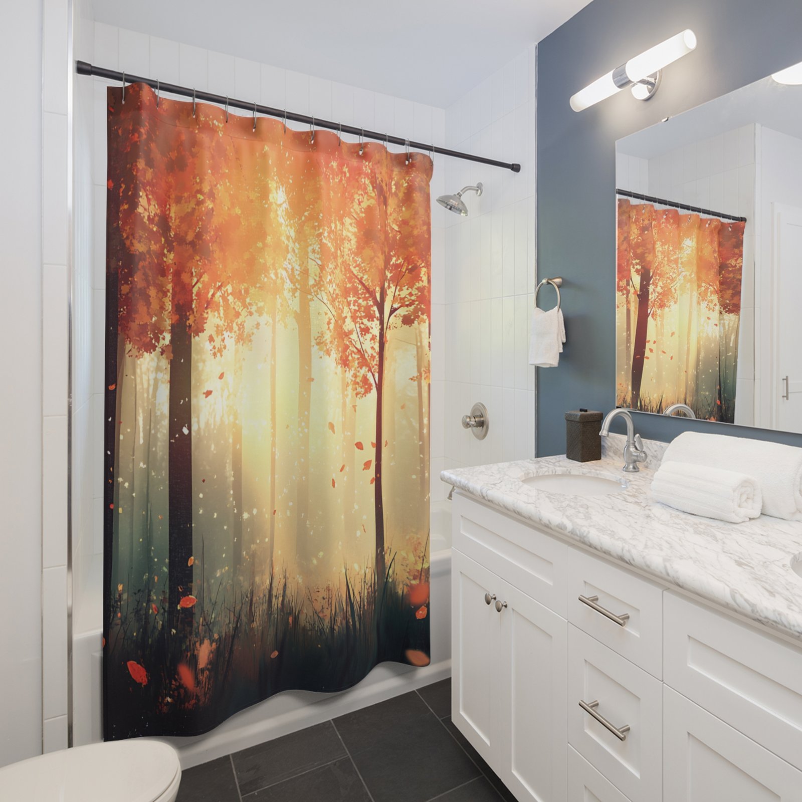 Tranquil Timberland Autumn Forest Shower Curtain - Image 3