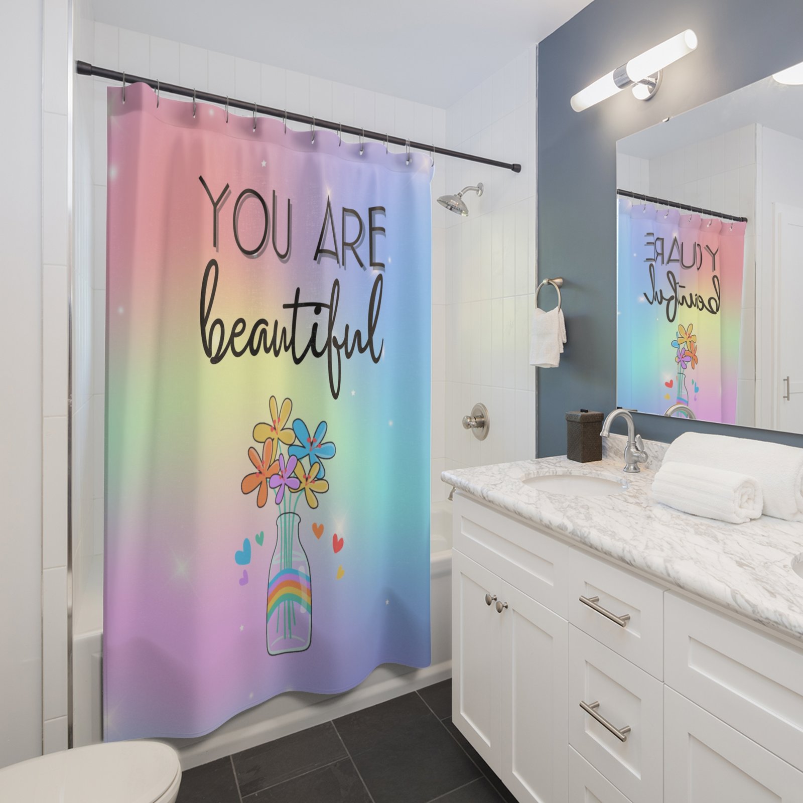You are beautiful Motivational Shower Curtain - Image 3