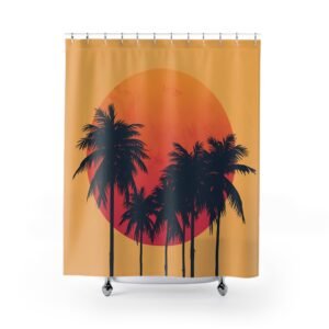 Sunset Palm Retro Shower Curtain