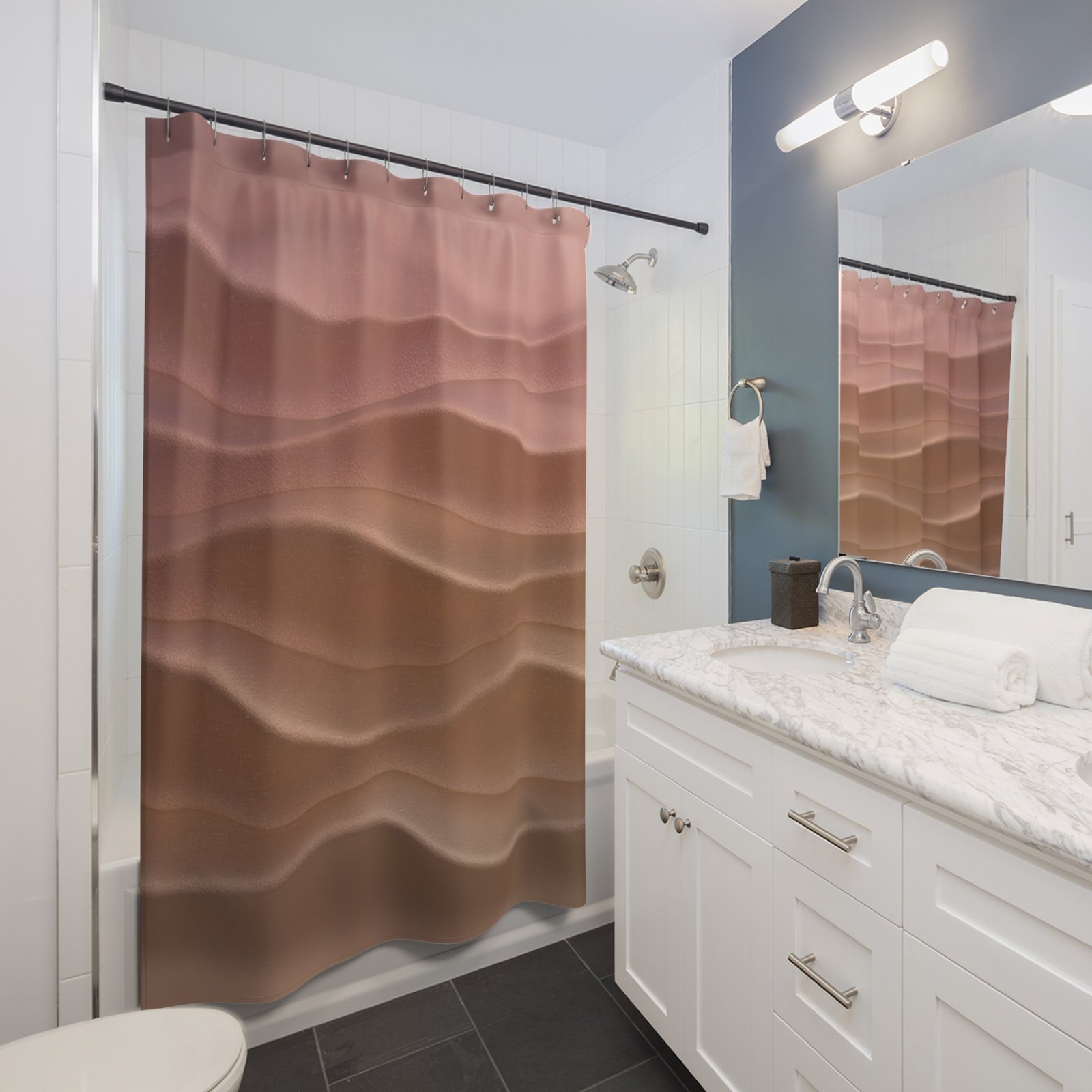 Rose Gold Wavy Elegant Shower Curtain - Image 3