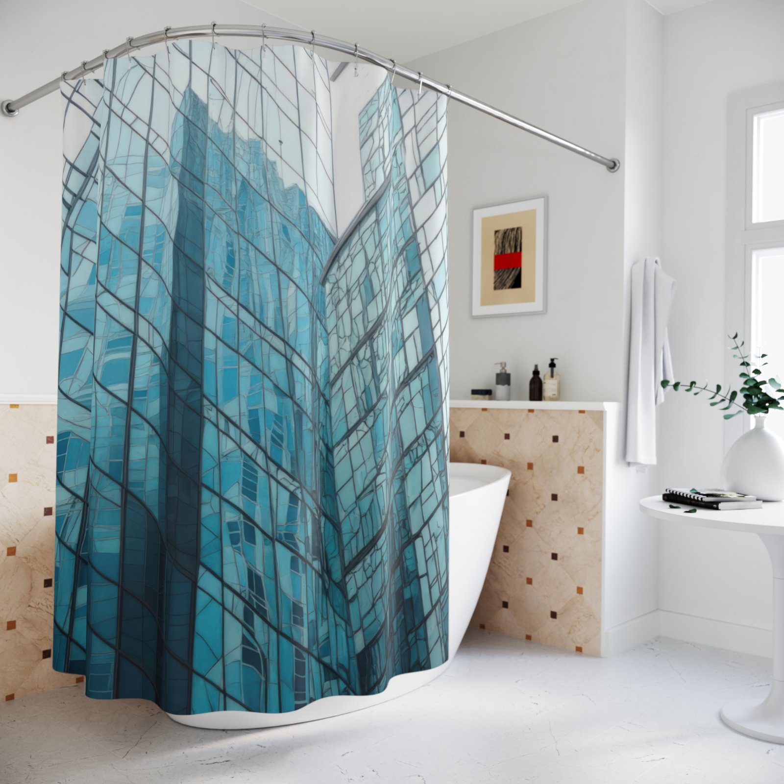 Modern Glass Towers Cityscape Shower Curtain - Image 4