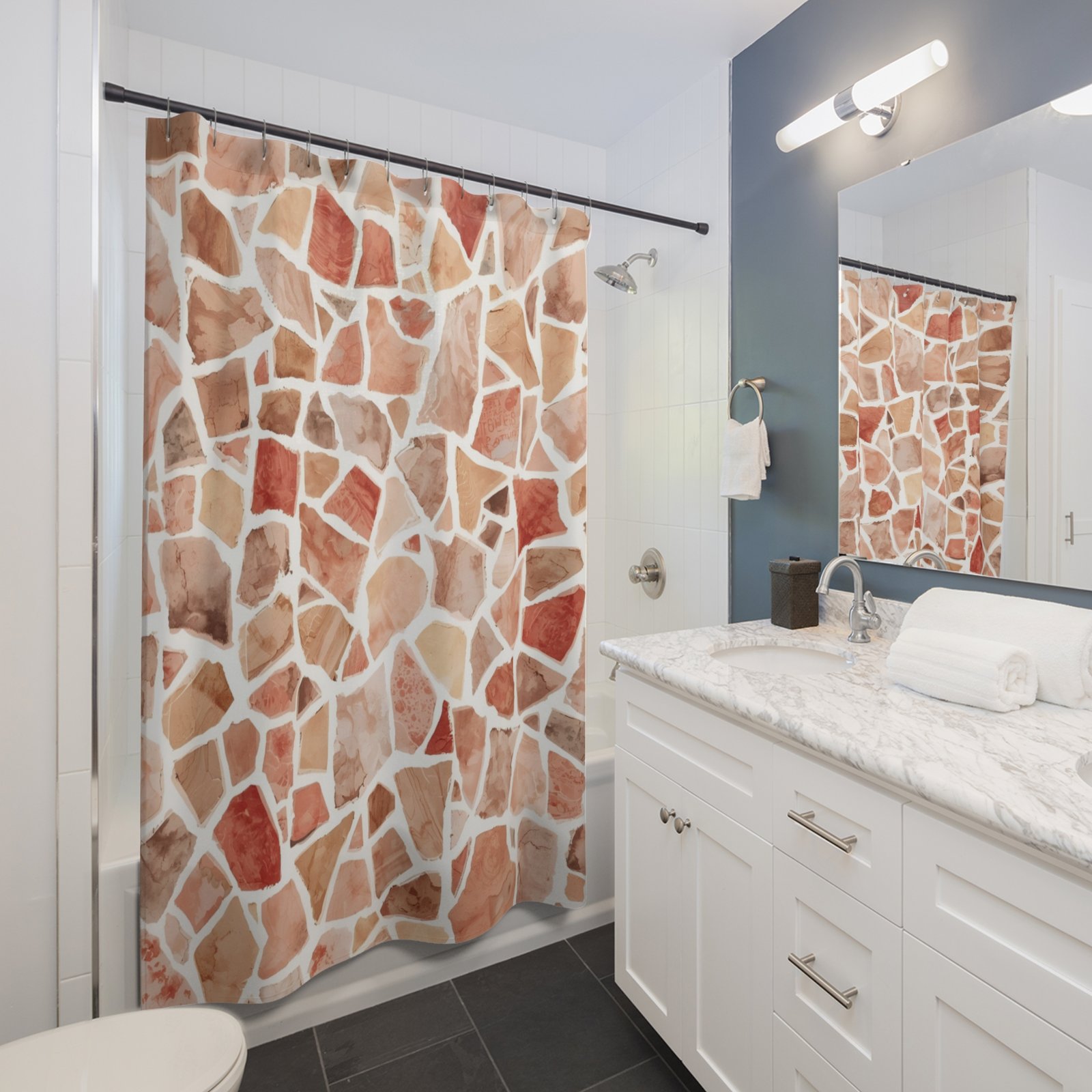 Clay Mosaic Layers Bohemian Shower Curtain - Image 3