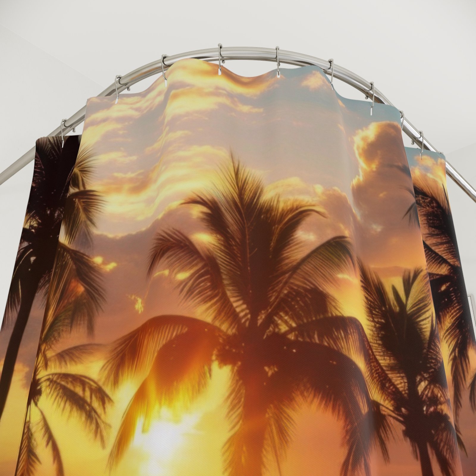 Tropical Sunset Palms Glow Shower Curtain - Image 2